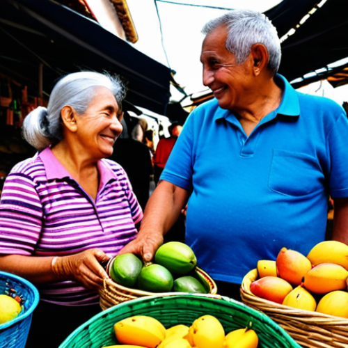 Home 5 멕시코에서 퇴직 후 생활비 - **Vibrant Mexican Market Shopping for Retirees:**
A serene, happy Italian retired couple in thei...