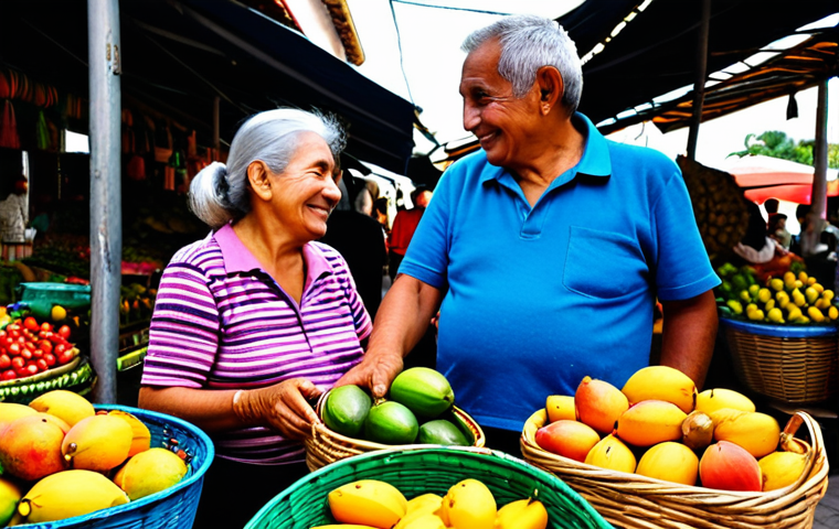 멕시코에서 퇴직 후 생활비 - **Vibrant Mexican Market Shopping for Retirees:**
    A serene, happy Italian retired couple in thei...